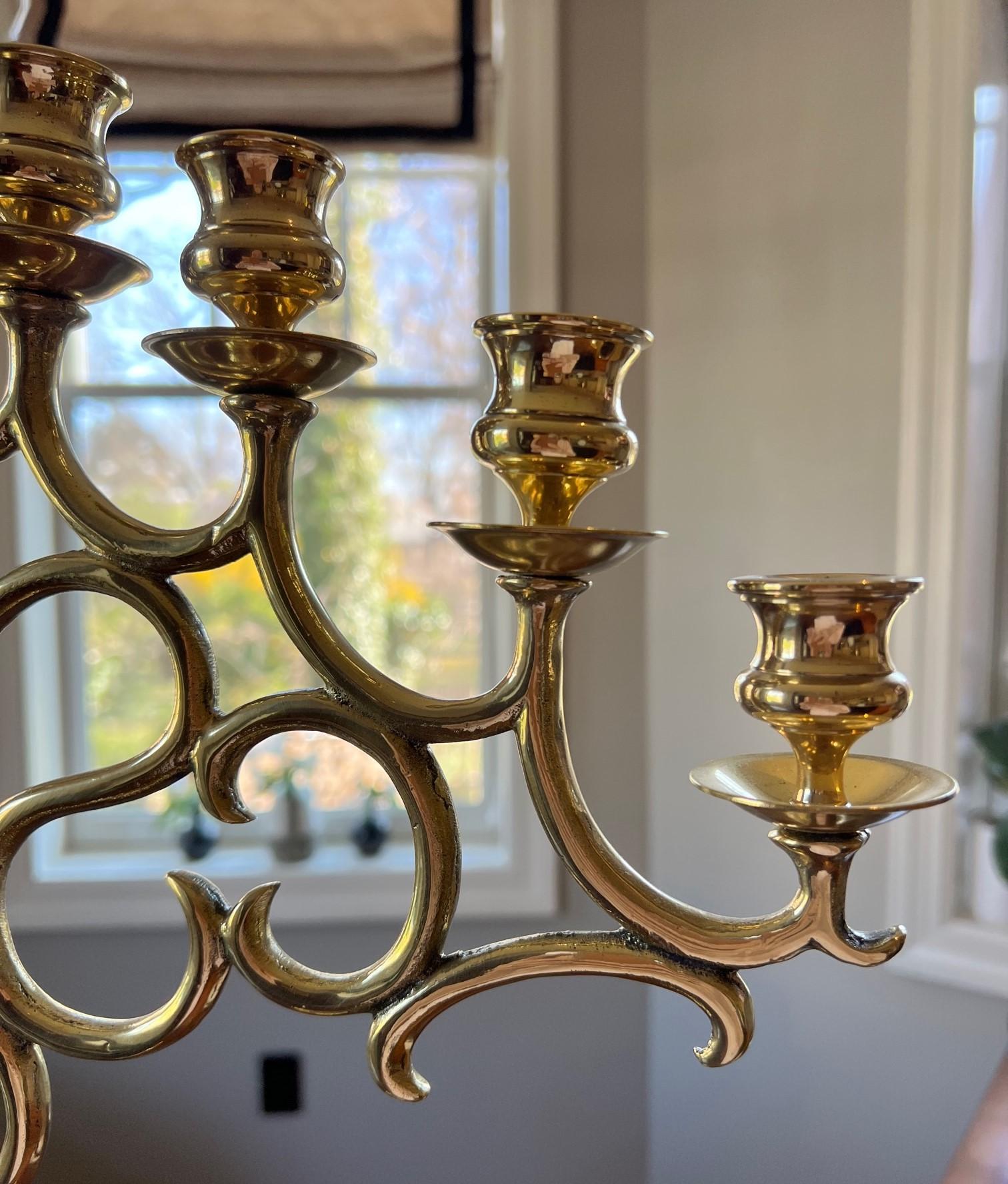 20th Century Tall Brass Eleven-Light Candelabrum in the Style of Paavo Tynell In Good Condition For Sale In Morristown, NJ