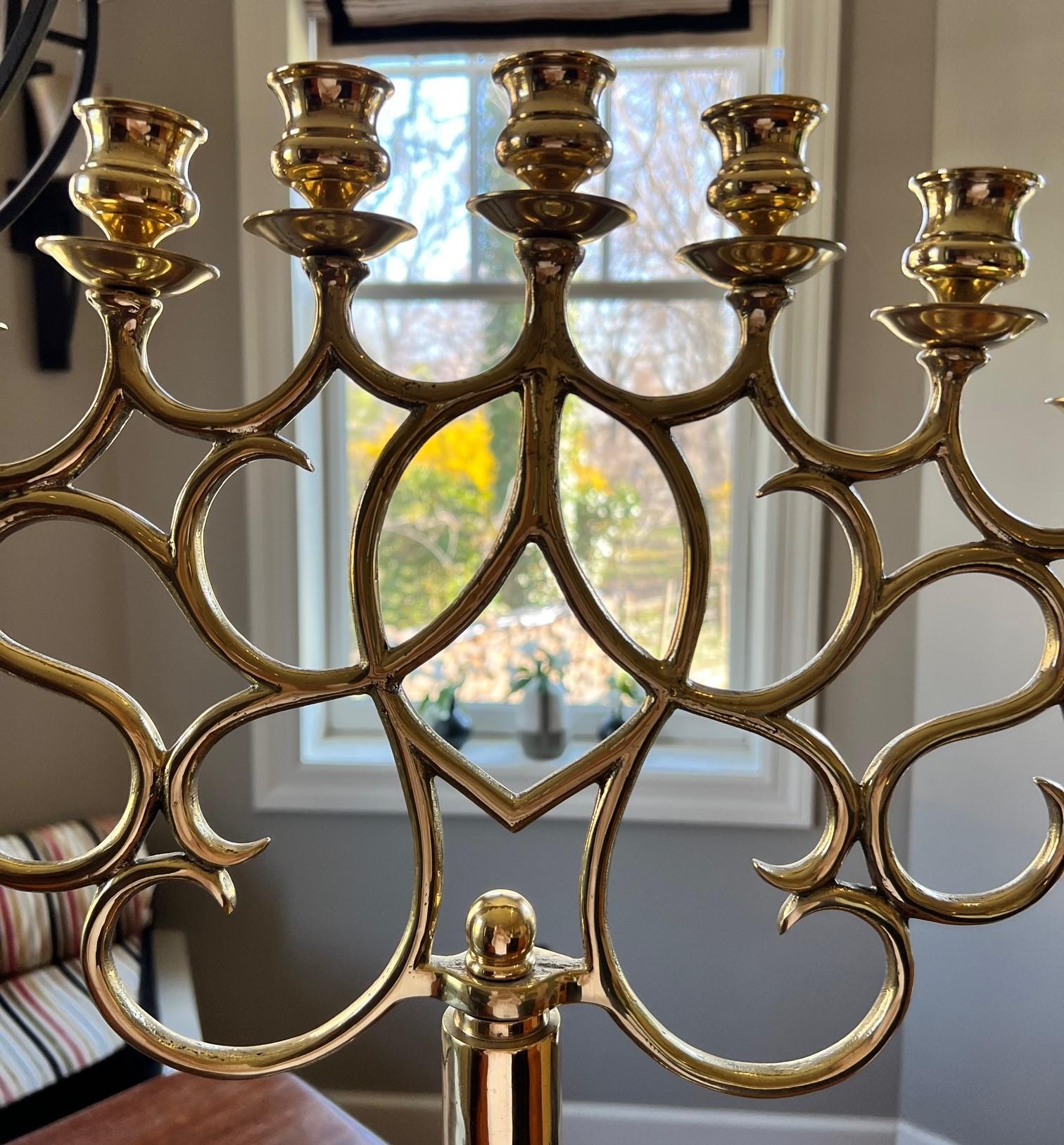 Late 20th Century 20th Century Tall Brass Eleven-Light Candelabrum in the Style of Paavo Tynell For Sale