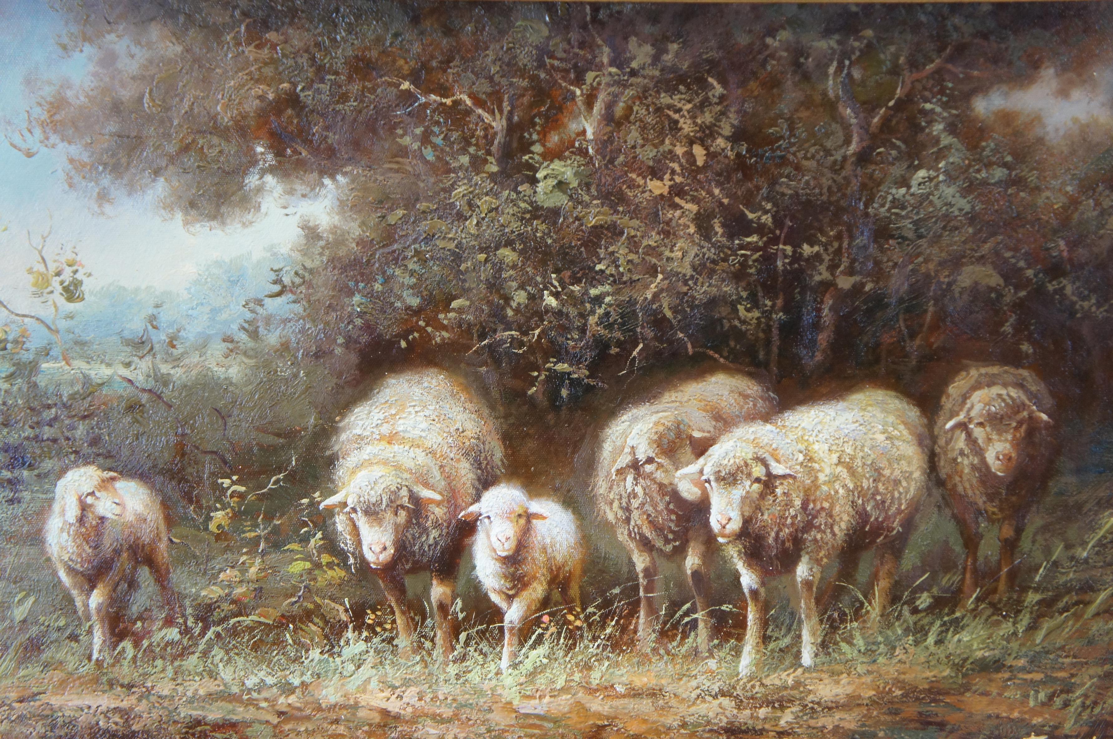 20th Century 20th C. Thomas Barron Impressionist Pastoral Sheep Landscape Oil Painting Framed