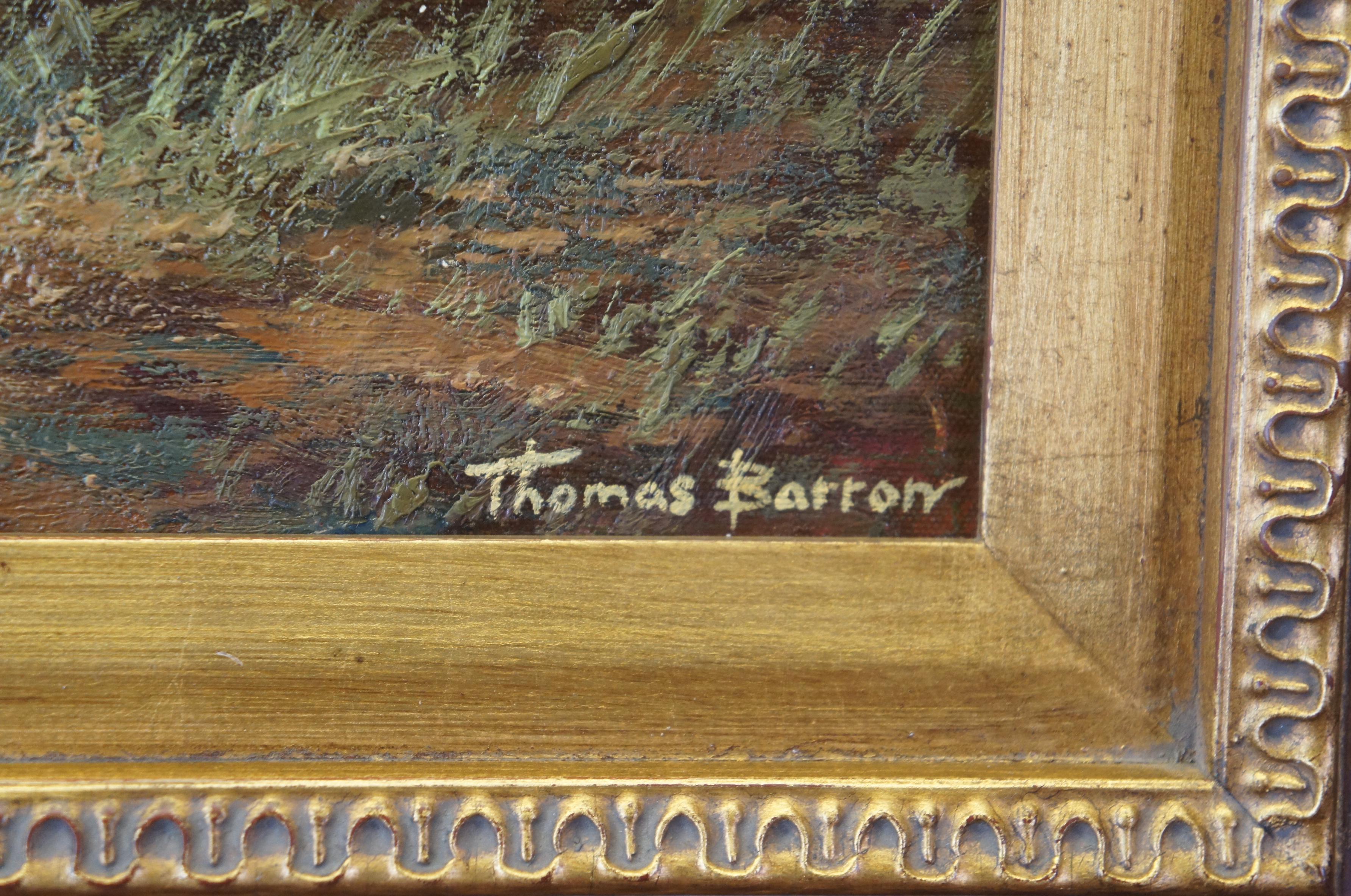 Canvas 20th C. Thomas Barron Impressionist Pastoral Sheep Landscape Oil Painting Framed