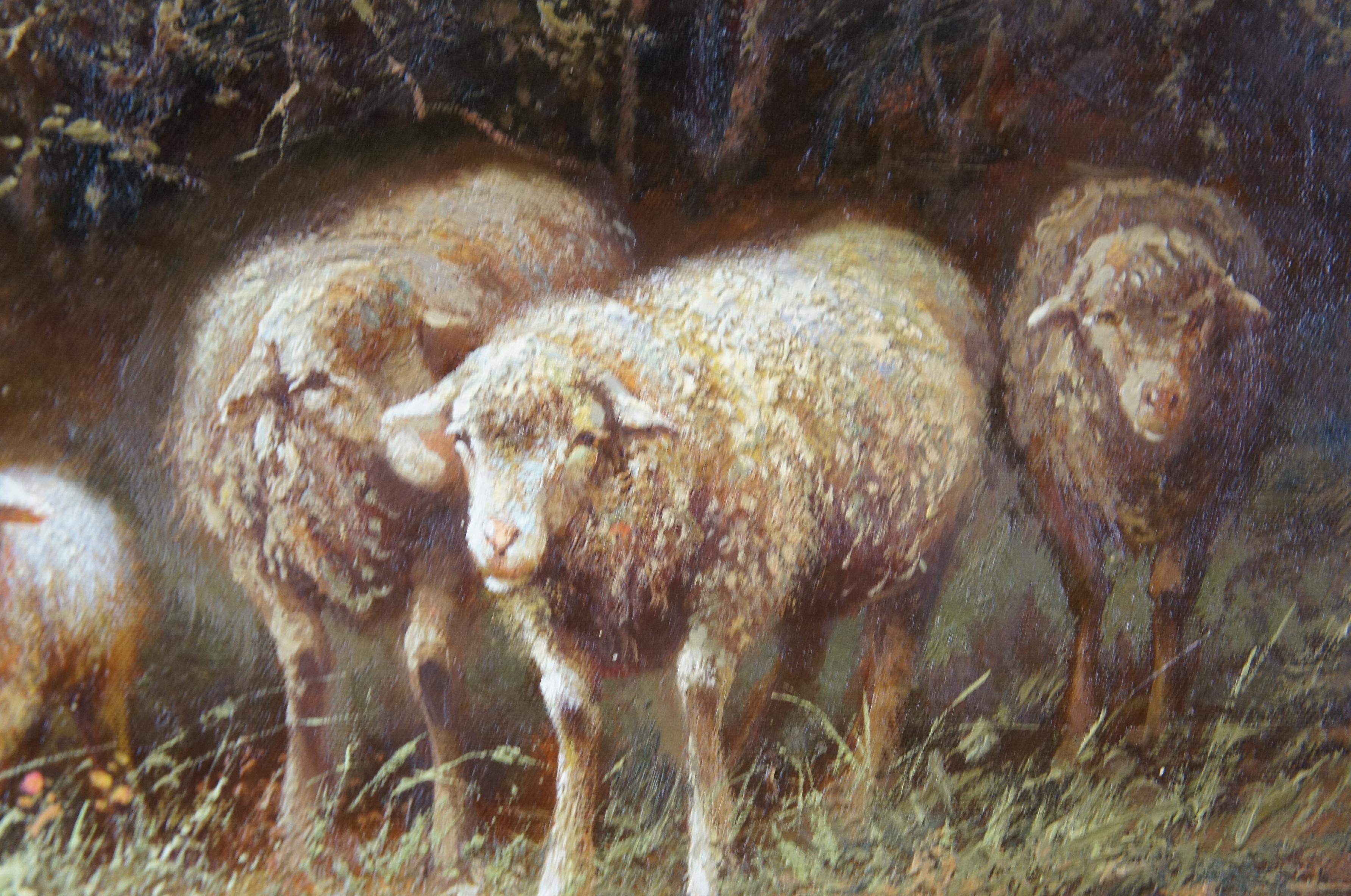 20th C. Thomas Barron Impressionist Pastoral Sheep Landscape Oil Painting Framed 4