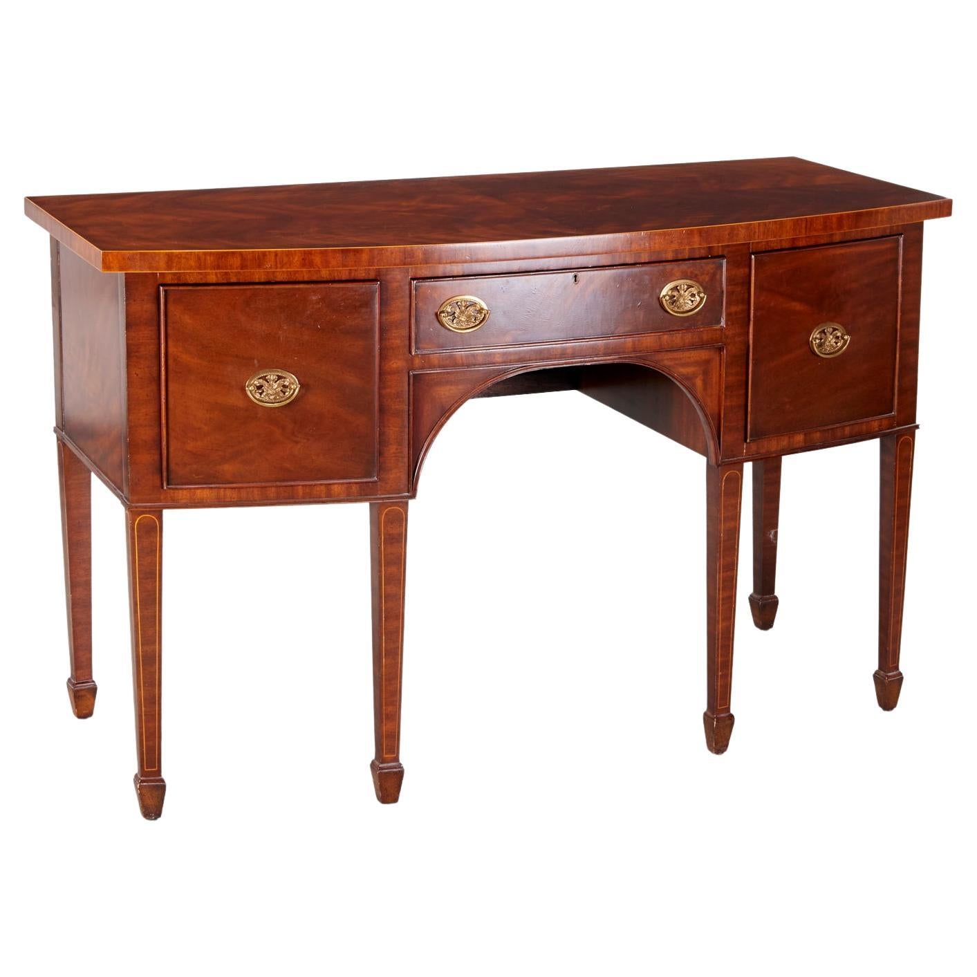 20th C. Three Drawer Georgian Style Mahogany Sideboard with Inlaid Stringing For Sale