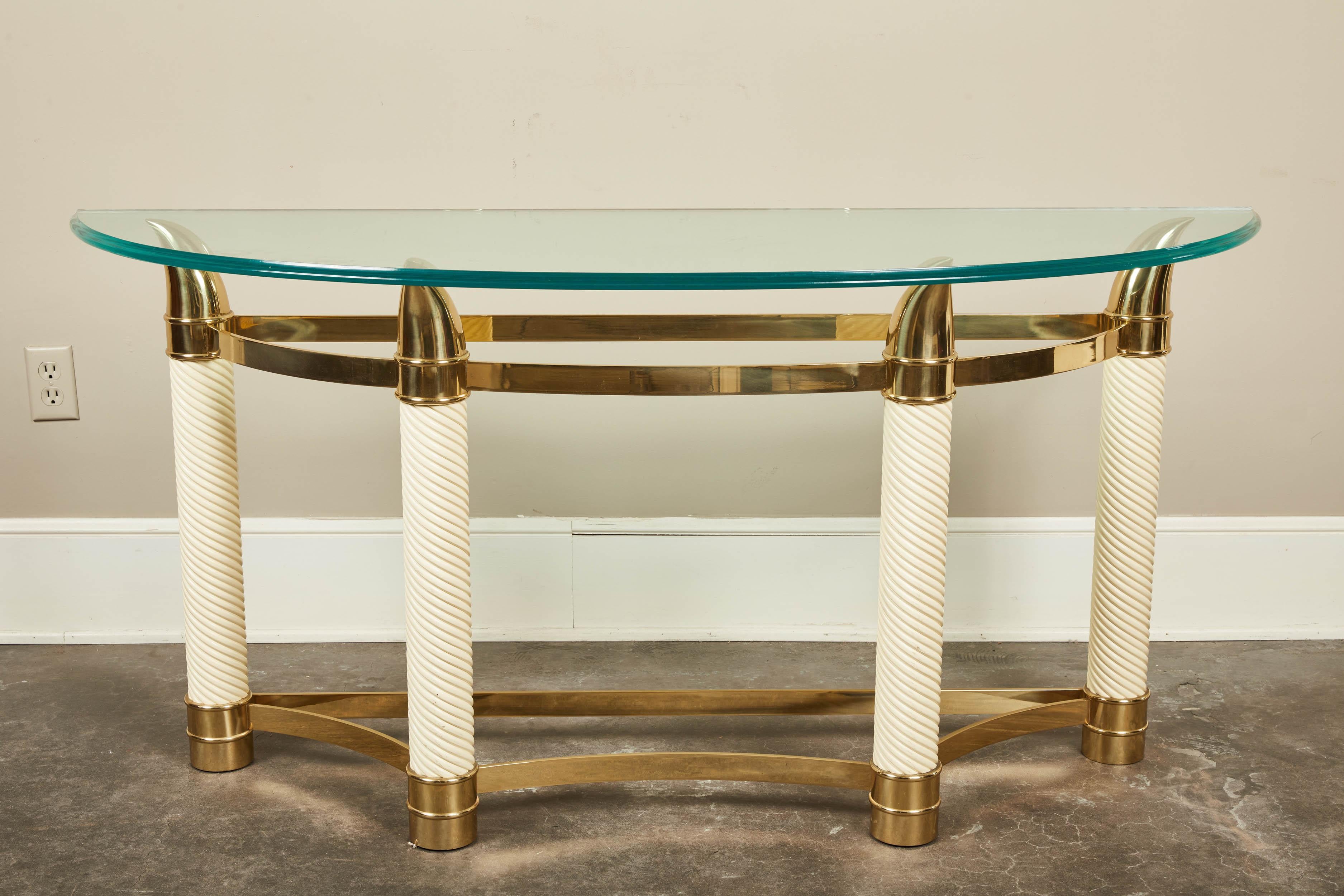 20th Century Tommaso Barbi Italian Tusk Demilune Console with Glass Top 4