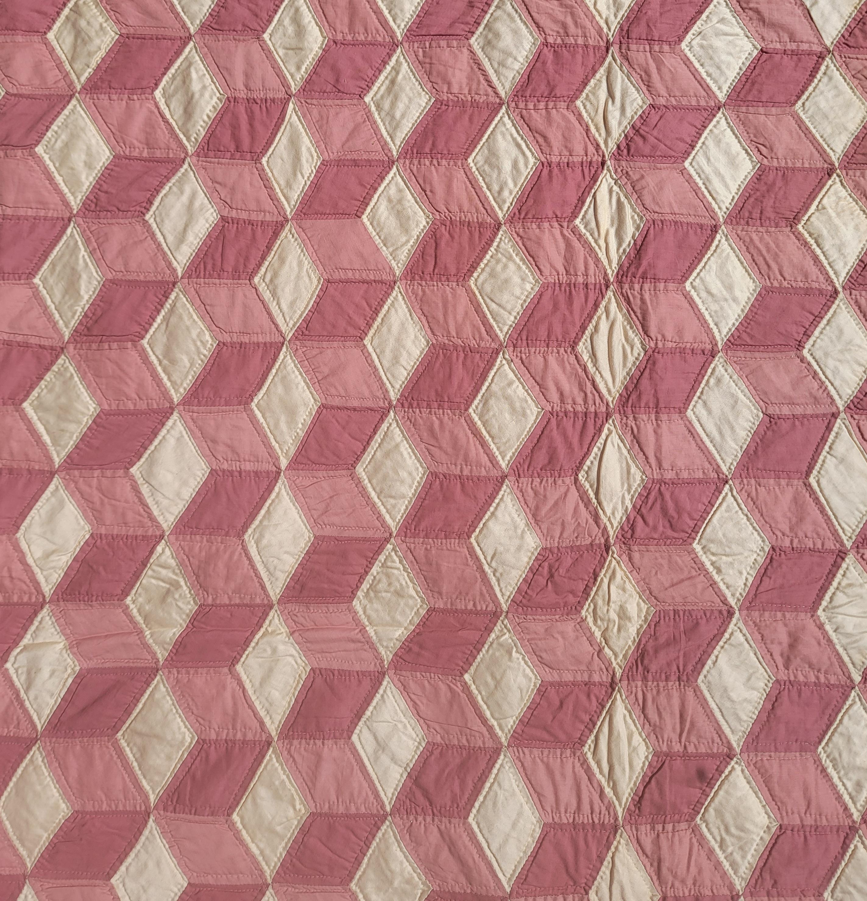 Country 20th C Tumbling Blocks Quilt For Sale