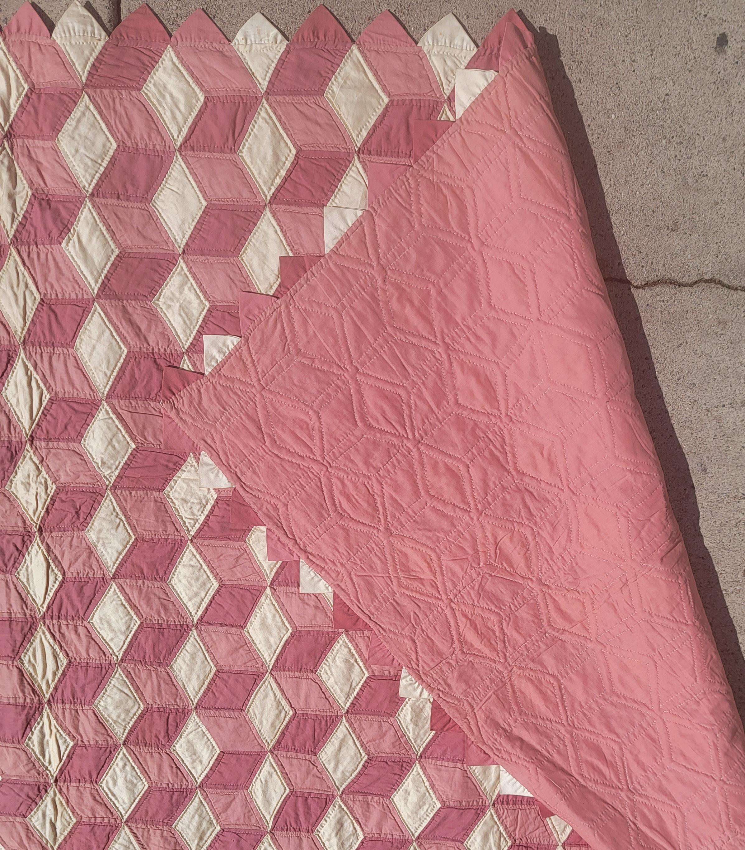 Hand-Crafted 20th C Tumbling Blocks Quilt For Sale
