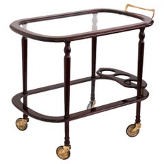 20. Jh. Zweistöckiger Servierwagen aus lackiertem Holz und Glas mit Messingdetails, 1940 20. Jh. Zweistöckiger Servierwagen aus lackiertem Holz und Glas mit Messingdetails, 1940