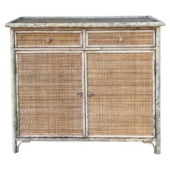 20th-C. Victorian Regency Style Cerused Burnt Bamboo Cabinet Bookcase