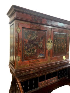 20th C. Vintage/Antique Bureau, Bookcase, Chinese, Painted Red  Roll-Top Desk