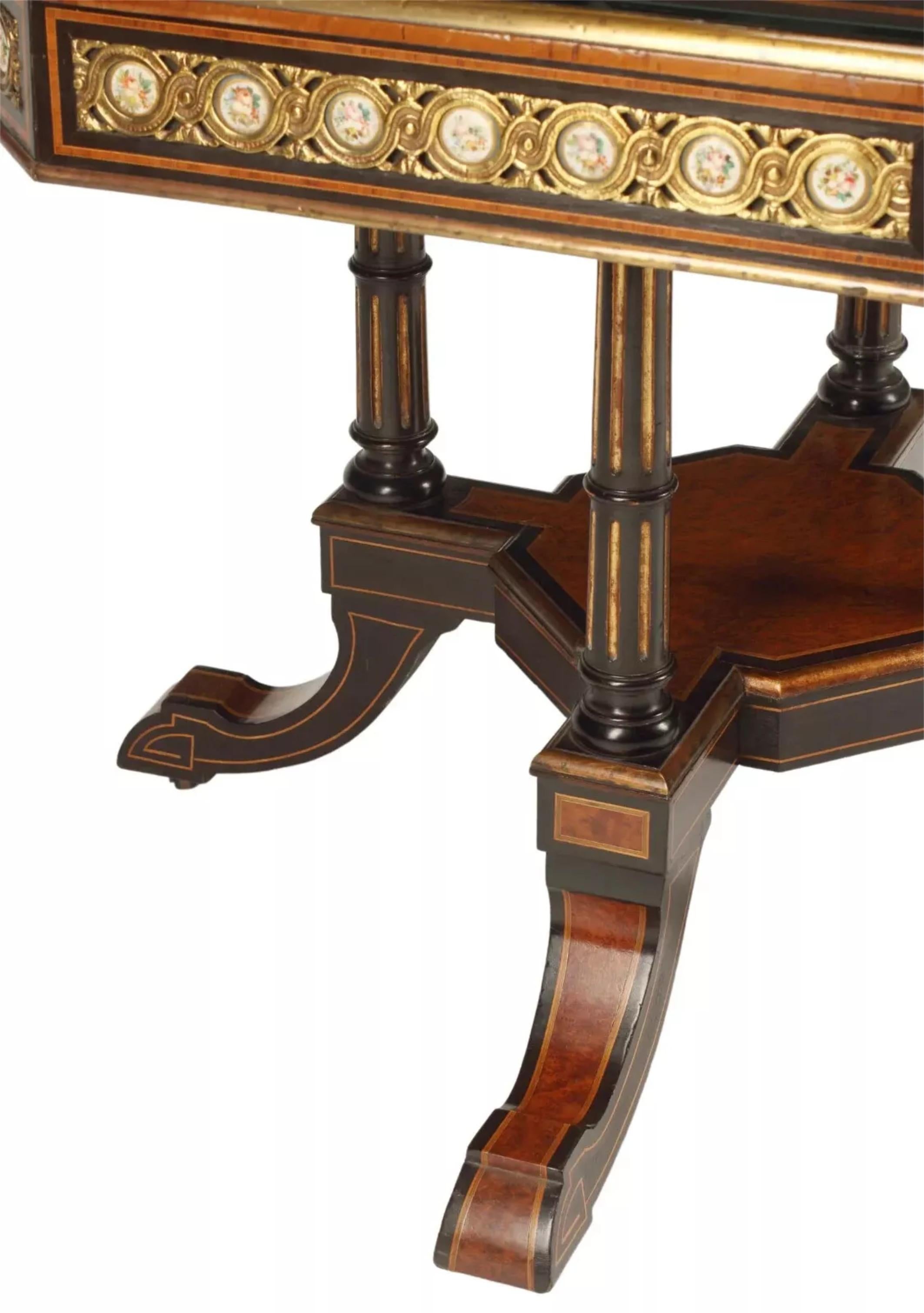 Unknown 20th C. Vintage / Antique Burlwood & Parcel, Ebonized, Octagonal, Center Table!!
