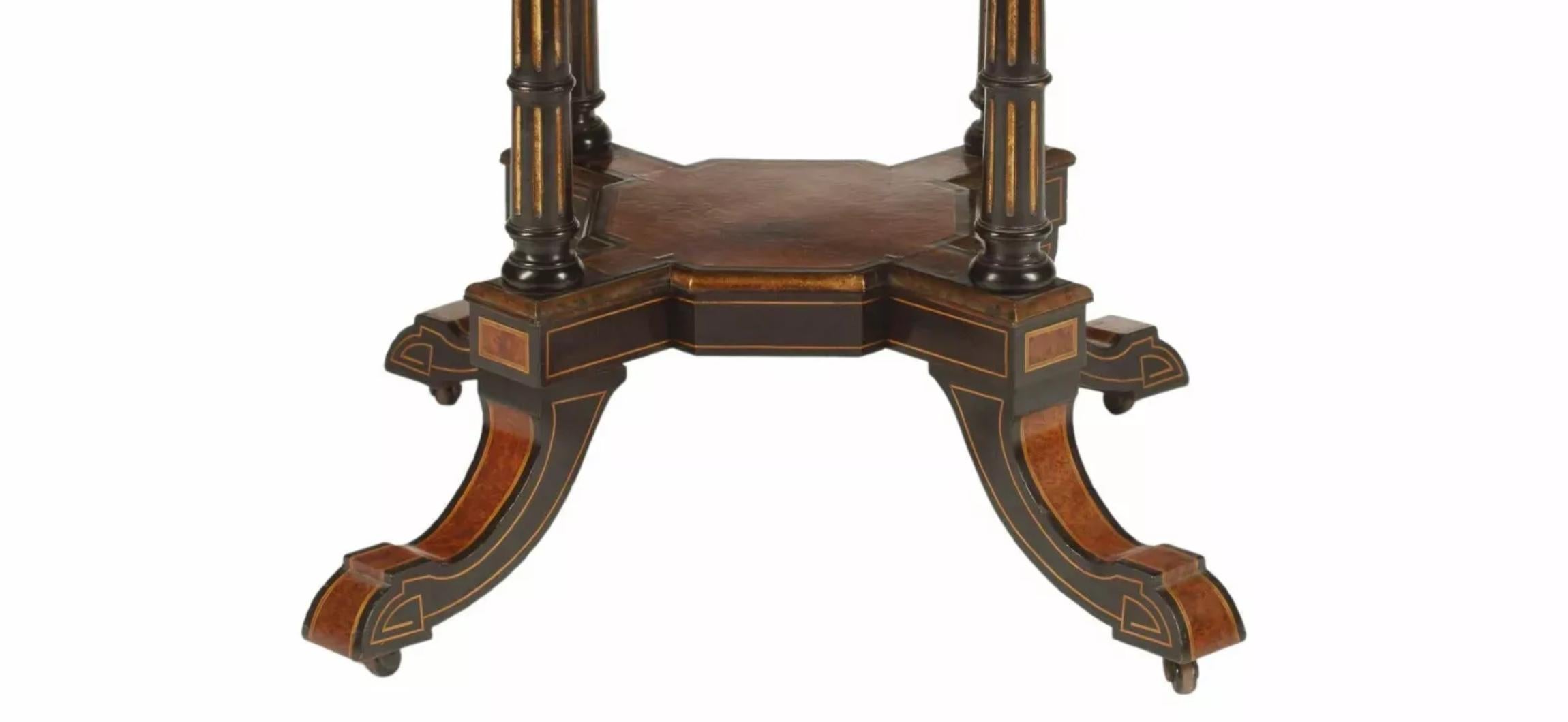 20th C. Vintage / Antique Burlwood & Parcel, Ebonized, Octagonal, Center Table!! In Good Condition In Austin, TX
