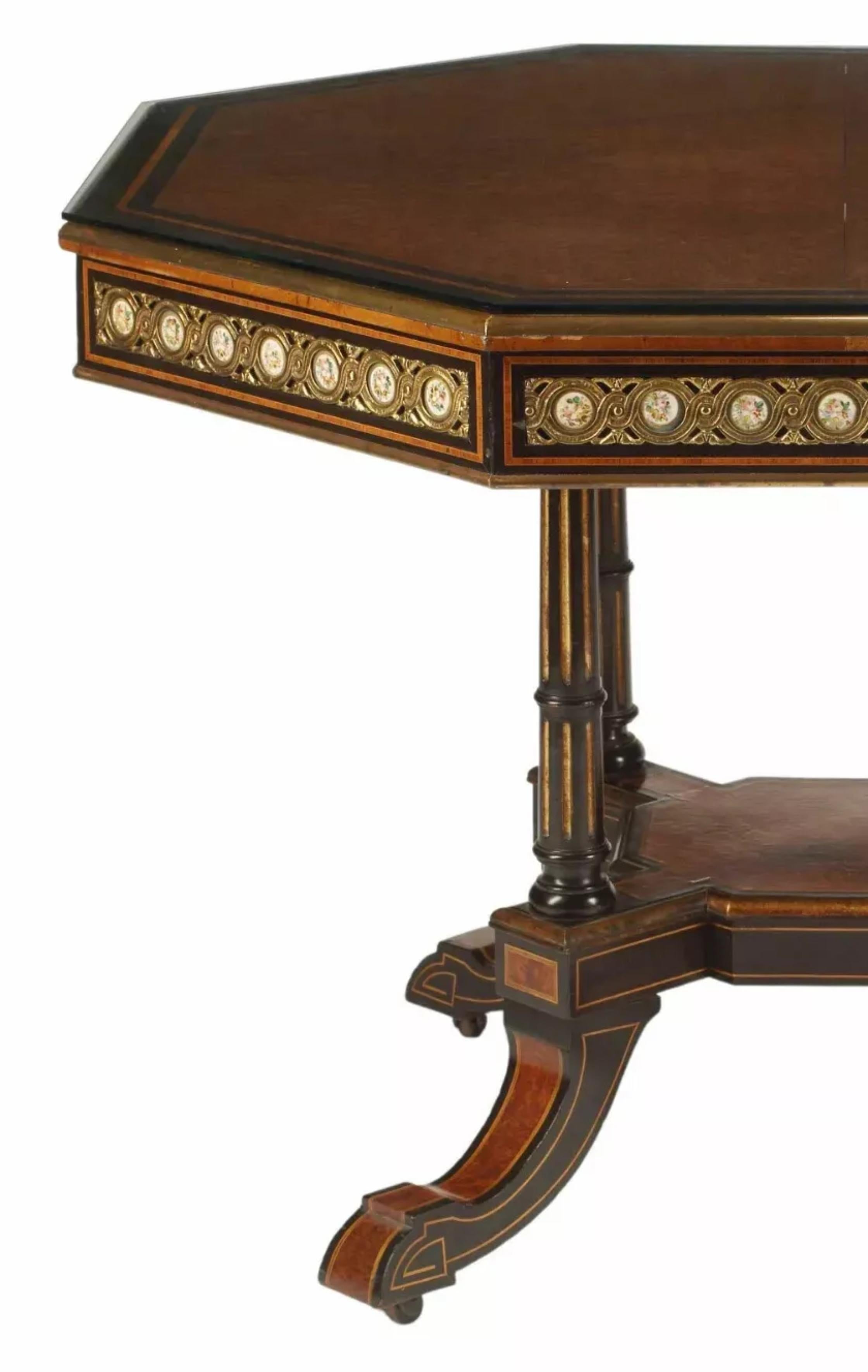 20th Century 20th C. Vintage / Antique Burlwood & Parcel, Ebonized, Octagonal, Center Table!!