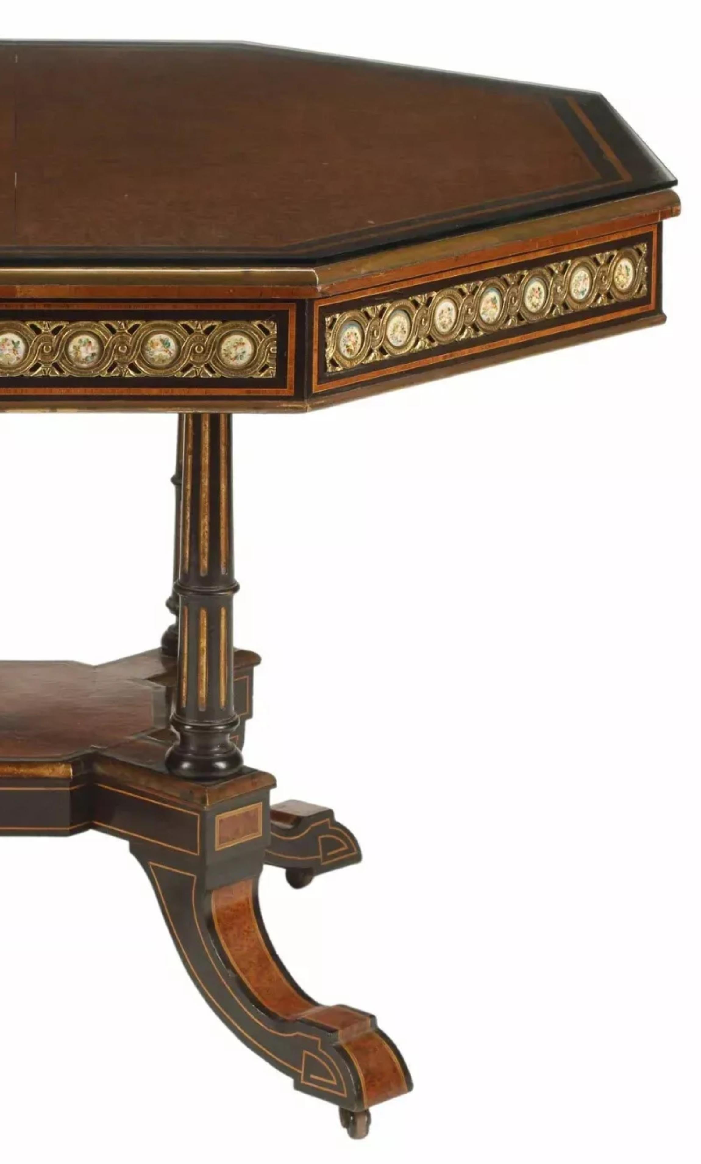 Porcelain 20th C. Vintage / Antique Burlwood & Parcel, Ebonized, Octagonal, Center Table!!
