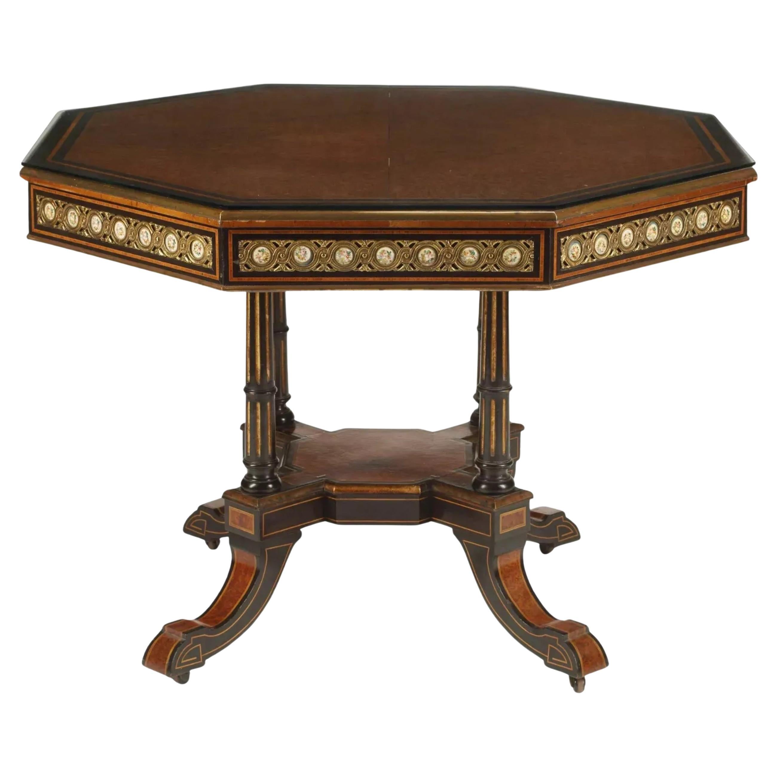 20th C. Vintage / Antique Burlwood & Parcel, Ebonized, Octagonal, Center Table!!