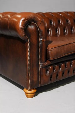 20th C. Vintage Chesterfield, British, Brown Leather, 4-Seater, Tufted, Sofa!!