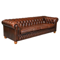 20th C. Vintage Chesterfield, British, Brown Leather, 4-Seater, Tufted, Sofa!!