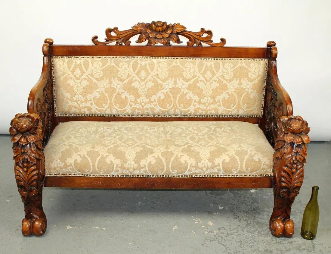 Other 20th C. Vintage Floral, Carved, Mahogany, Neutral,  Relief Bench For Sale