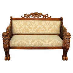 20th C. Antique Floral, Carved, Mahogany, Neutral,  Relief Bench