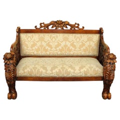 20th C. Vintage Floral, Carved, Mahogany, Neutral,  Relief Bench