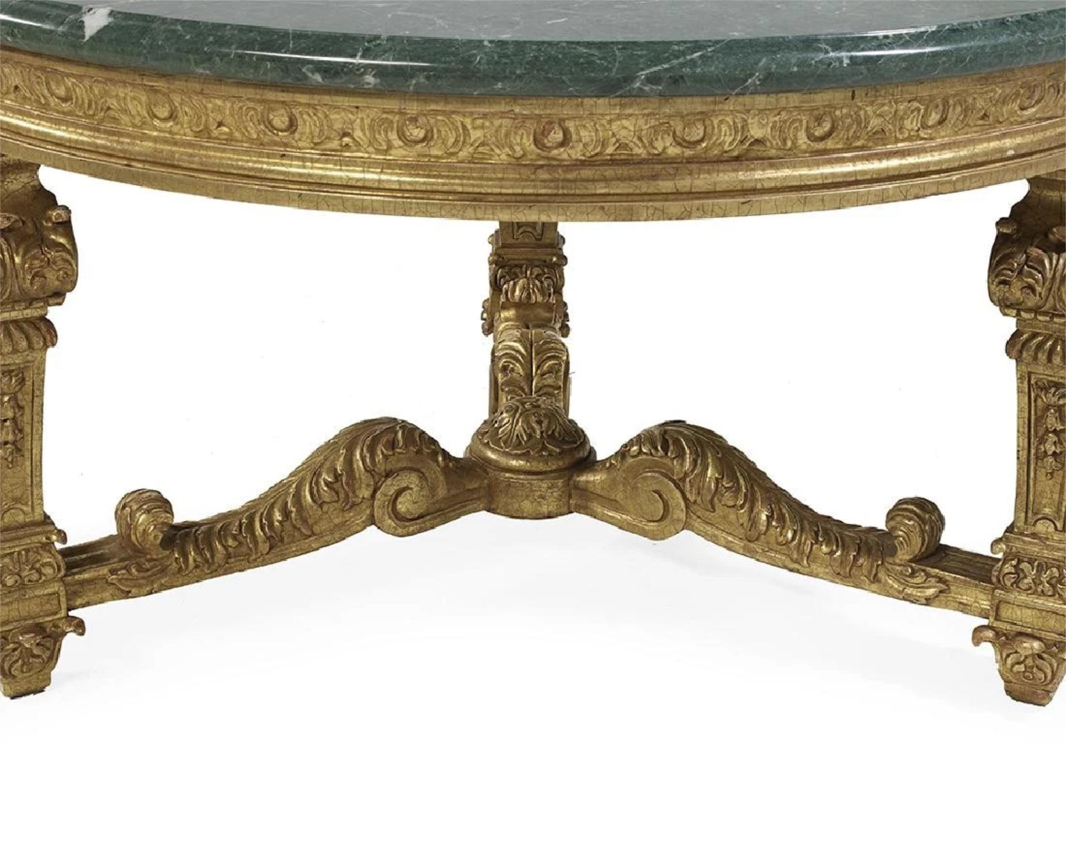 ¡Impresionante mesa de centro de madera dorada italiana del siglo XX, circular y con tablero de mármol verde!
Mesa, madera dorada italiana, centro de mesa con tapa de mármol verde, vintage, s. XX, ¡1900!

Esta mesa de centro de madera dorada