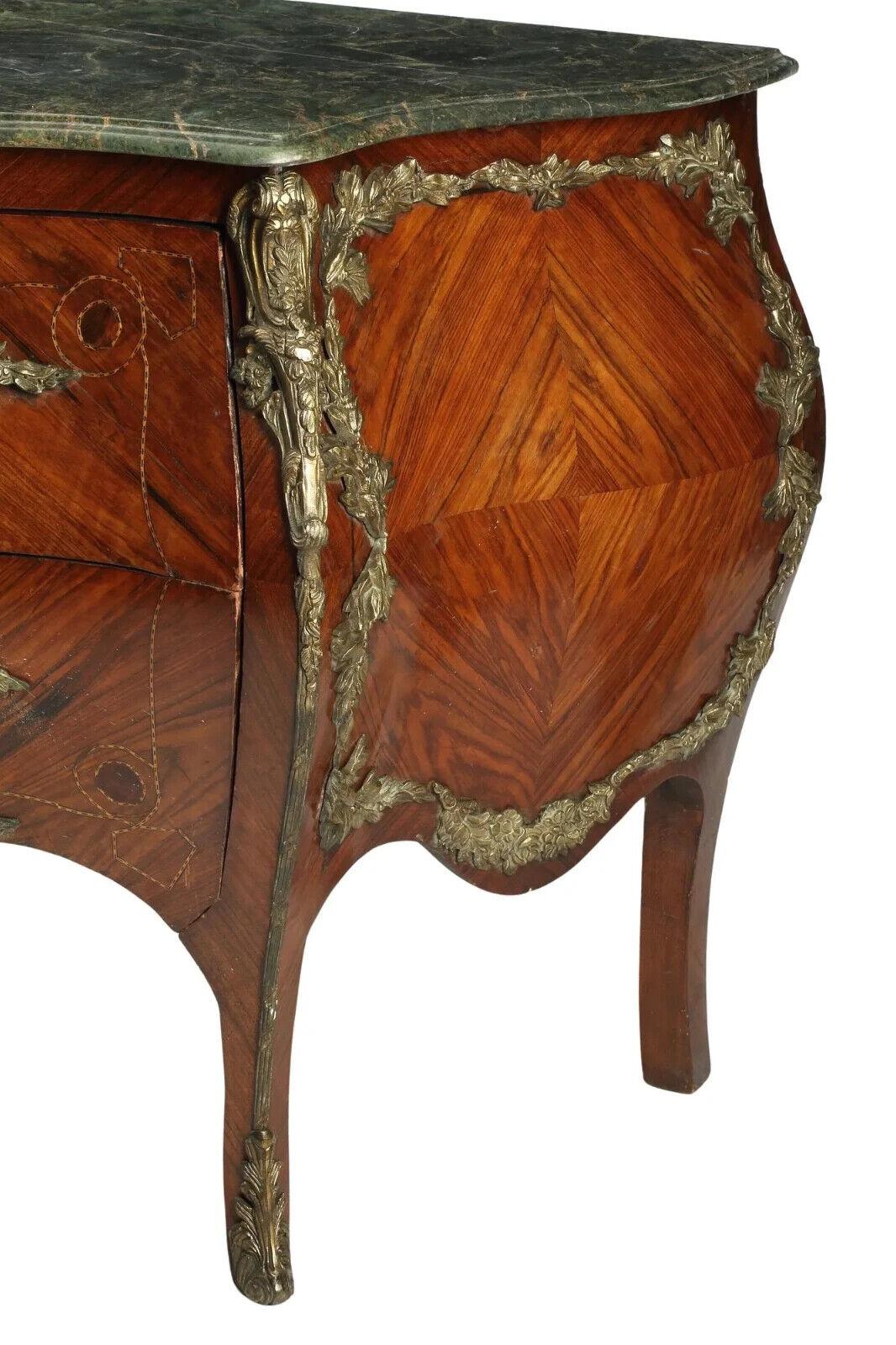 French 20th C.  Vintage Louis XV Style, Ormolu-Mounted & Inlaid w/ Marble Top, Commode! For Sale