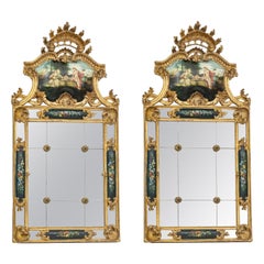 20th C. Vintage Painted Carved Wood, Giltwood Fra., Venetian Mirrors, Set of Two 20th C. Vintage Painted Carved Wood, Giltwood Fra., Venetian Mirrors, Set of Two