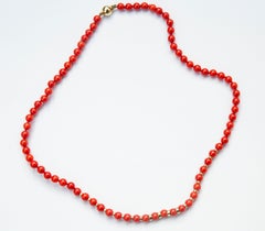 20th C Vintage Red Coral Necklace 1ith 14 Karat Gold Clasp and Beads