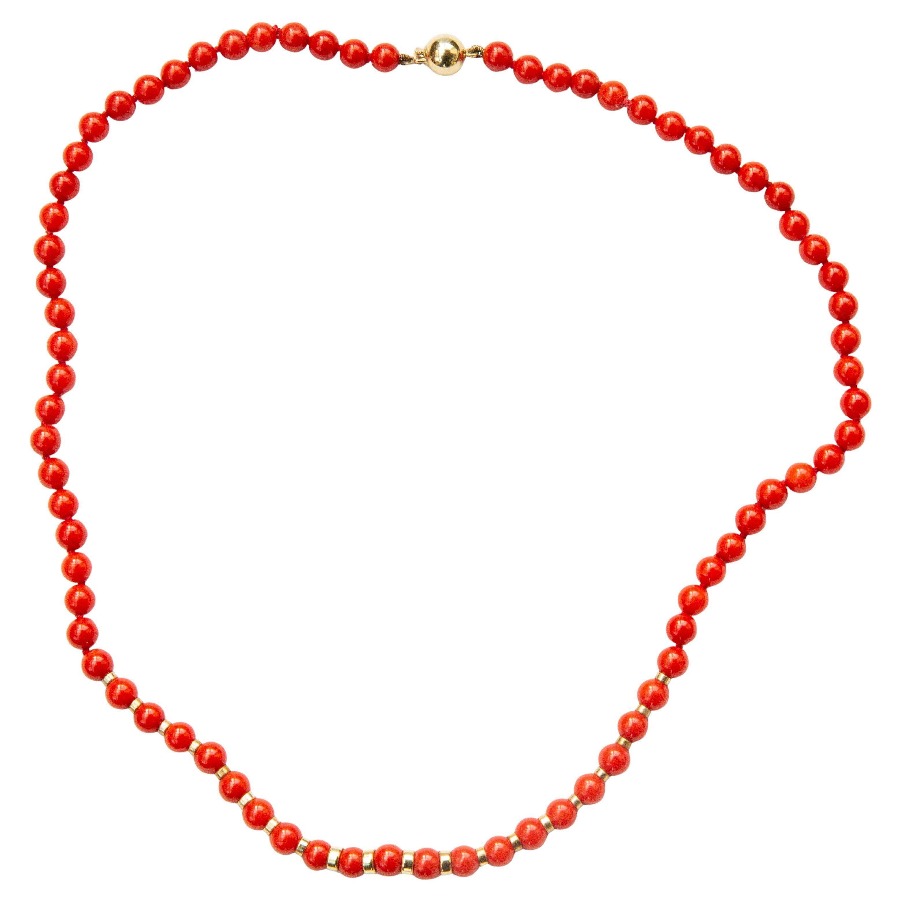 20th C Vintage Red Coral Necklace 1ith 14 Karat Gold Clasp and Beads