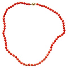 20th C Vintage Red Coral Necklace 1ith 14 Karat Gold Clasp and Beads