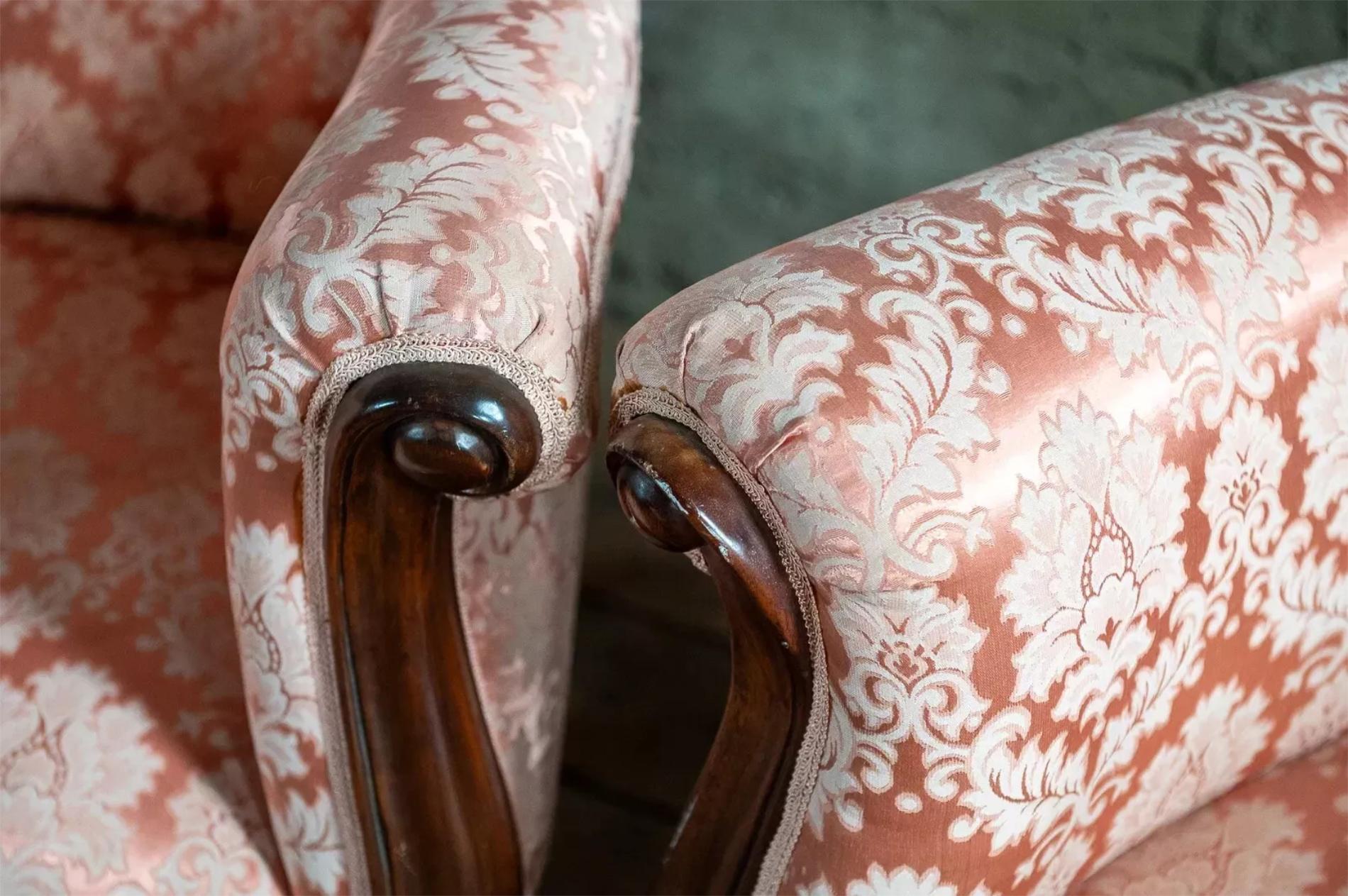 20th C, Vintage Victorian Style, Carved, Eagle, Pink, Sofa, Arm Chair,  Set of 3 6