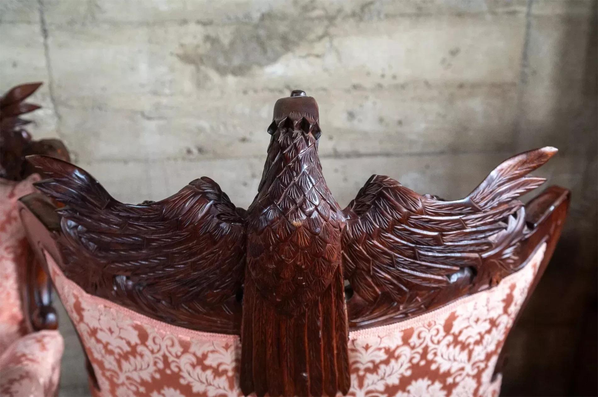 20th C, Vintage Victorian Style, Carved, Eagle, Pink, Sofa, Arm Chair,  Set of 3 10