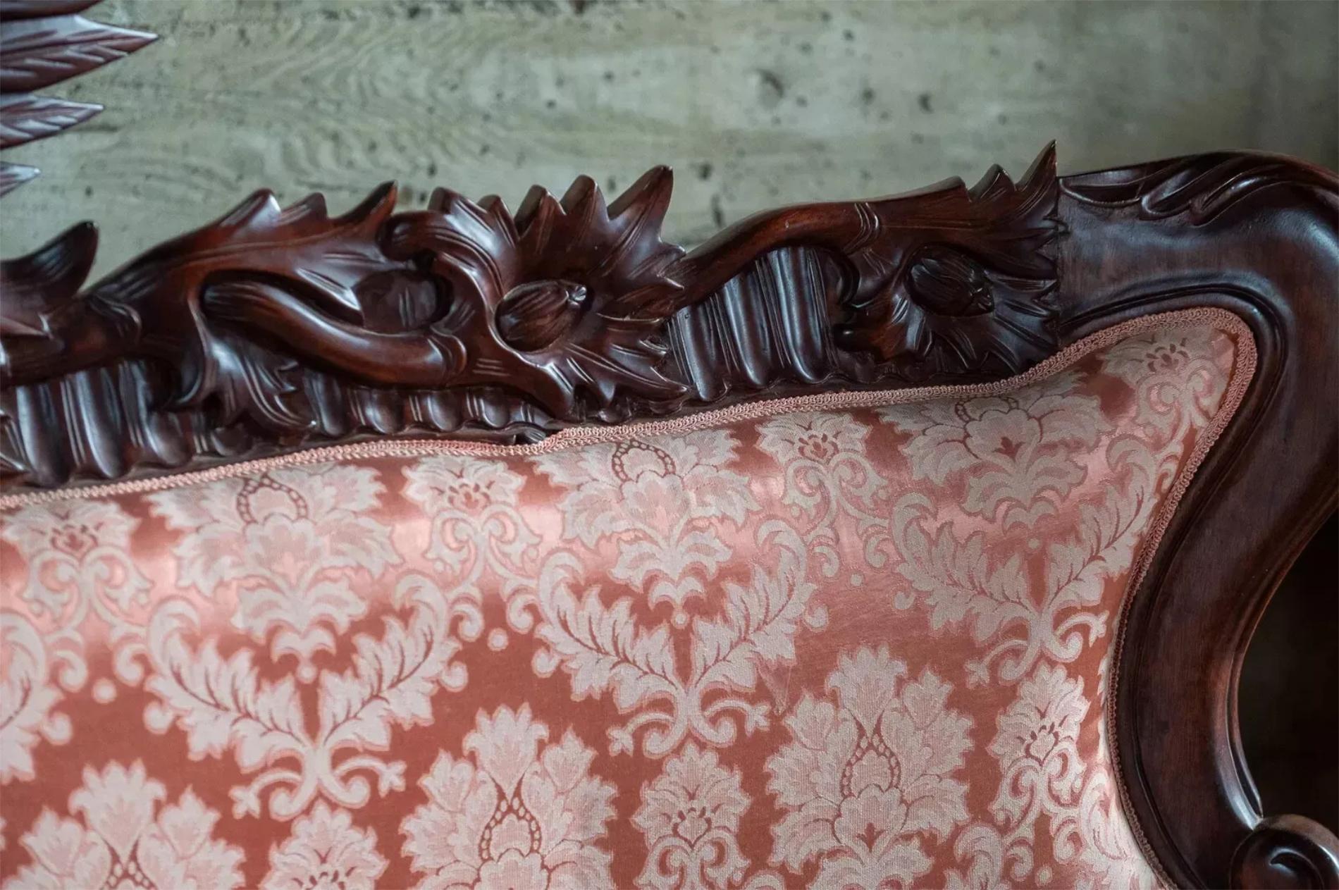 European 20th C, Vintage Victorian Style, Carved, Eagle, Pink, Sofa, Arm Chair,  Set of 3