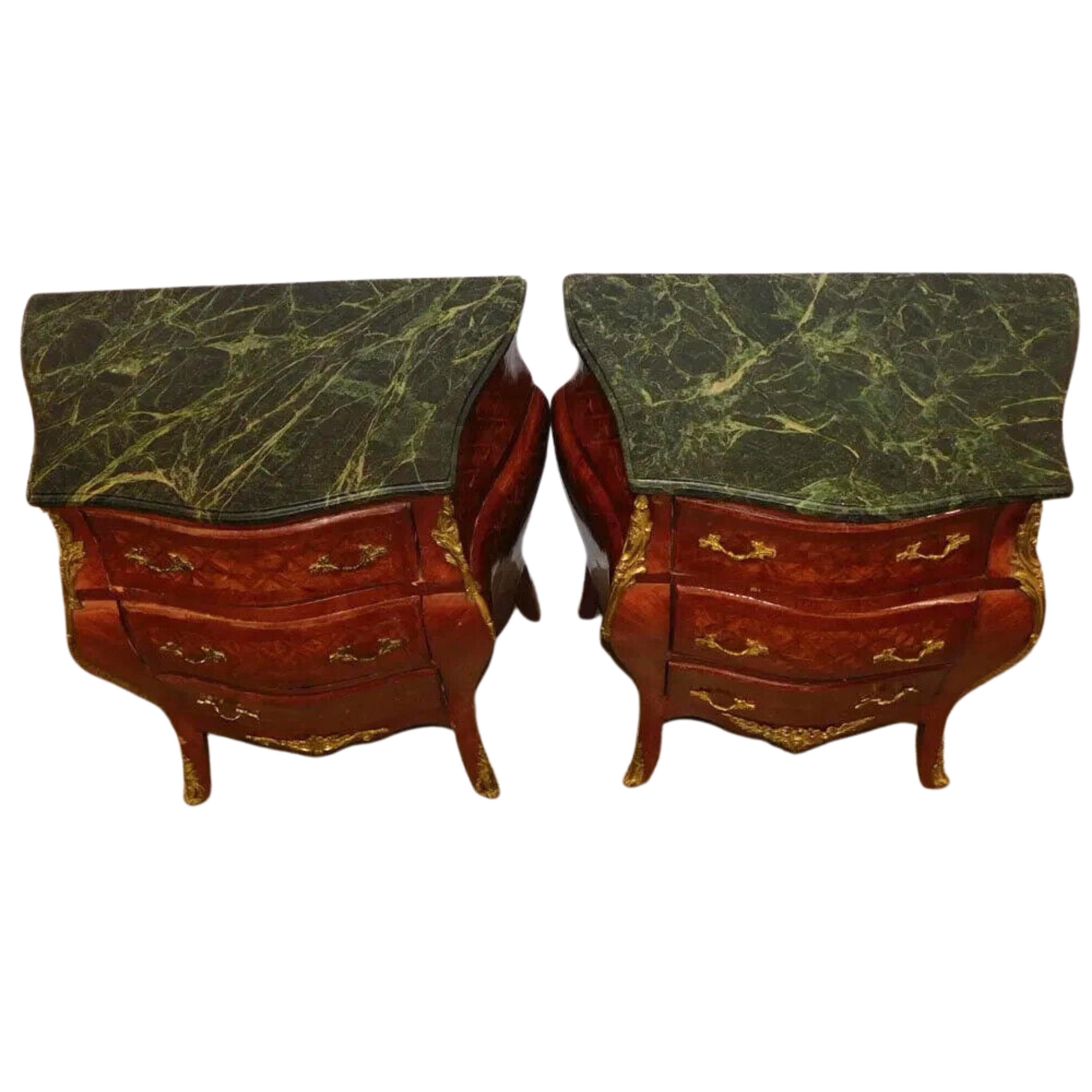 20th C. Walnut Inlay, Marble Top, Diminutive, With Bronze Commodes, Set of Two! 5