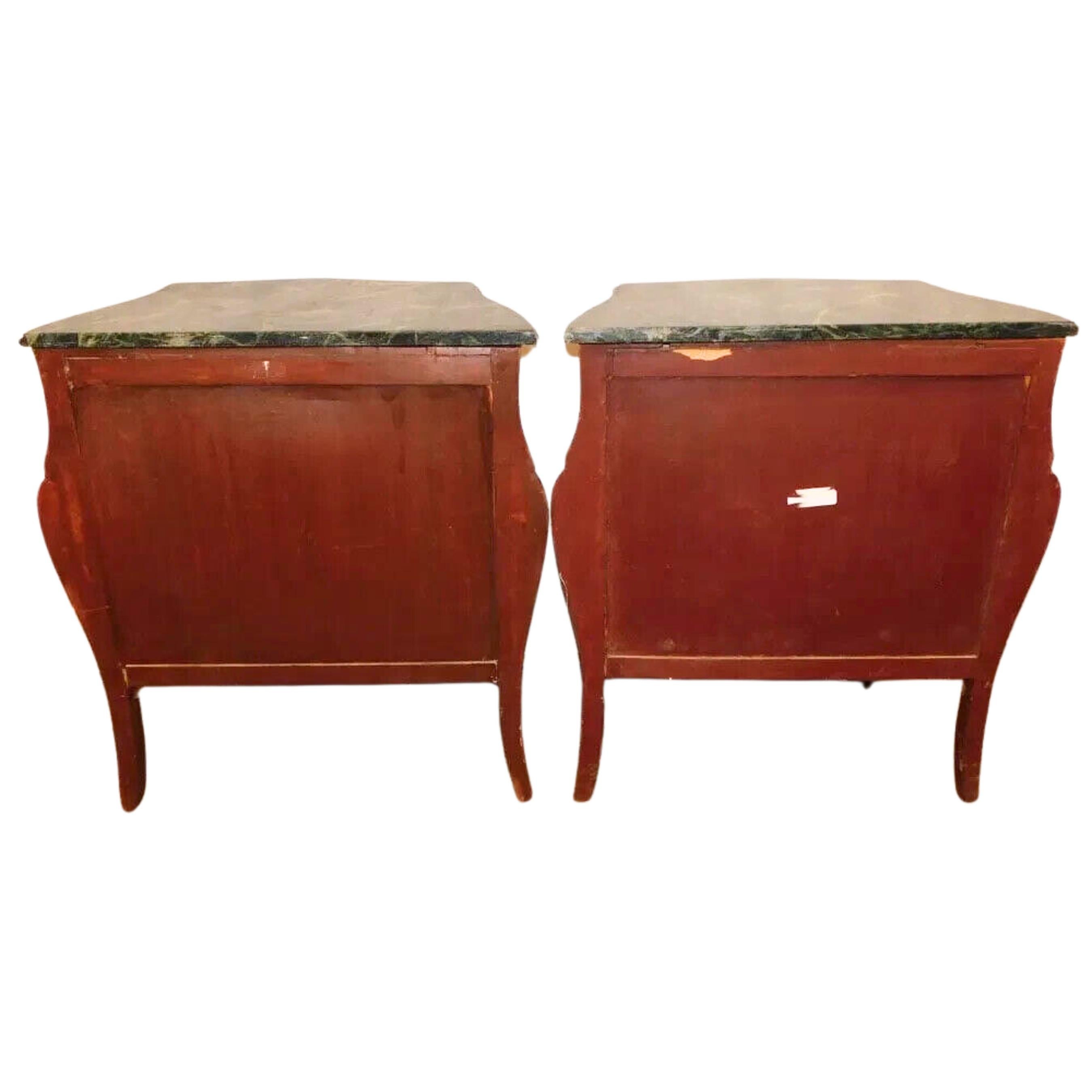 20th C. Walnut Inlay, Marble Top, Diminutive, With Bronze Commodes, Set of Two! 6