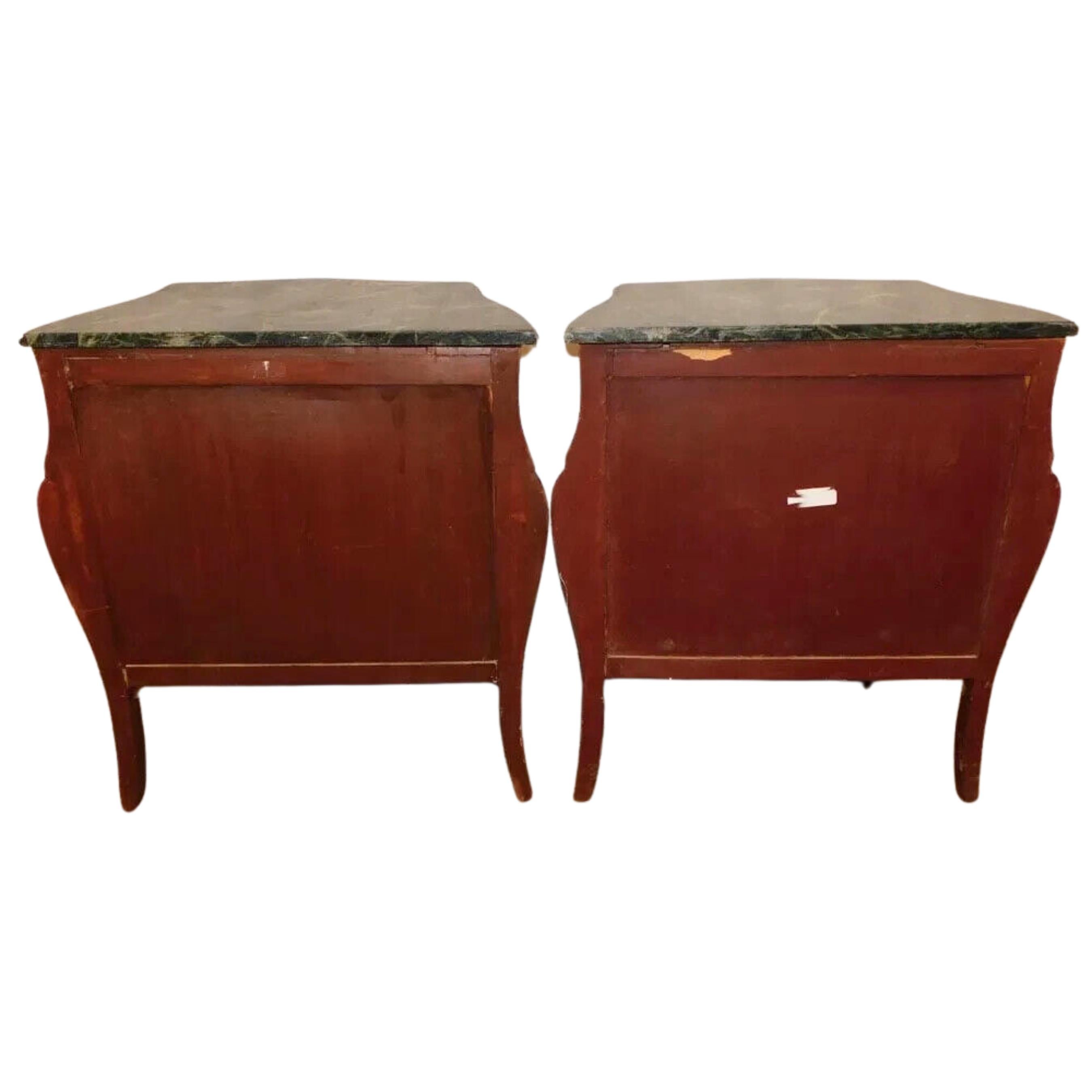 20th C. Walnut Inlay, Marble Top, Diminutive, With Bronze Commodes, Set of Two! 7