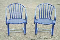 Woodard Valencia Barrel Back Iron Outdoor Bouncer Spring Chairs, a Pair