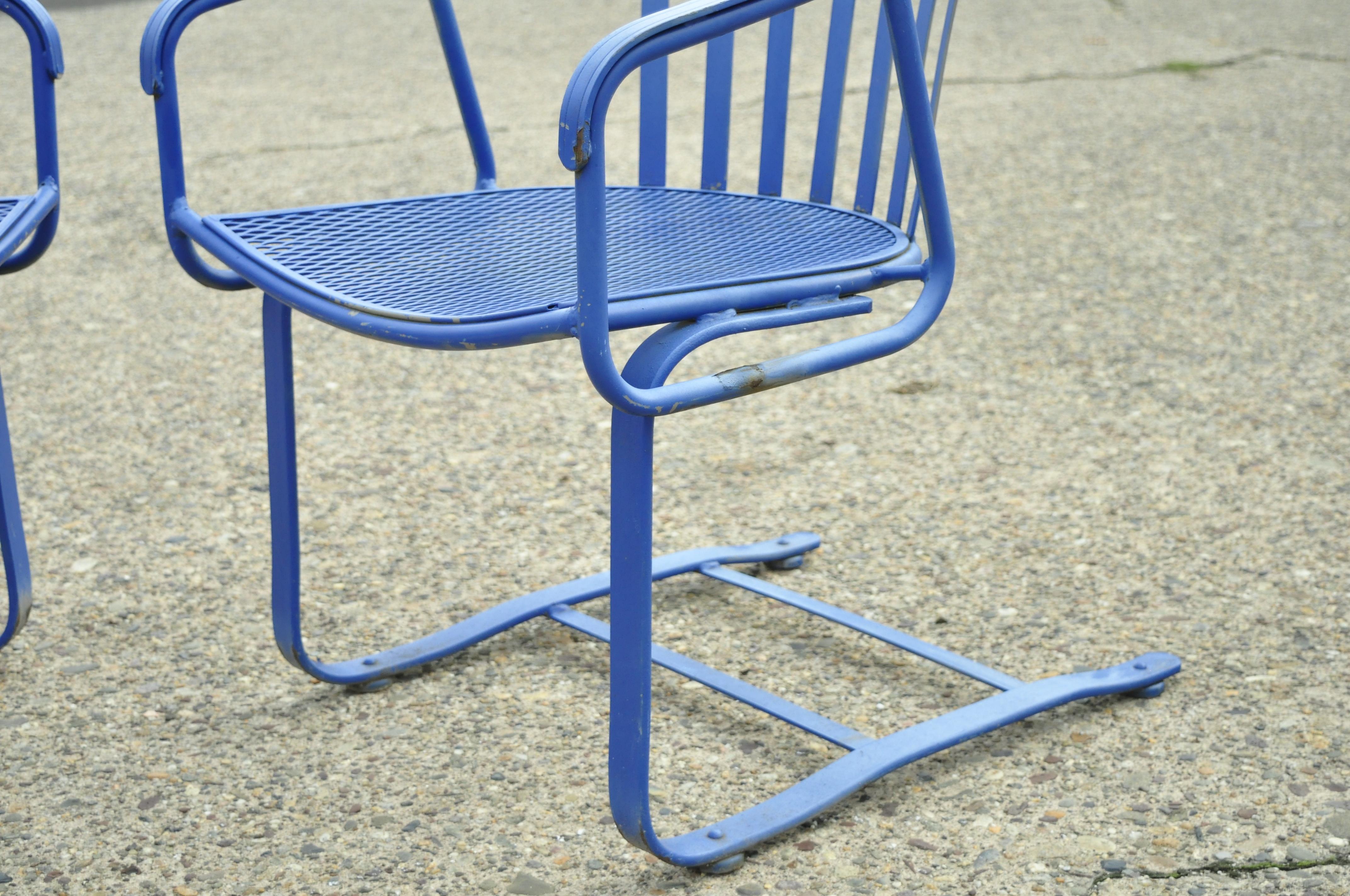 Mid-Century Modern Woodard Valencia Barrel Back Iron Outdoor Bouncer Spring Chairs, a Pair