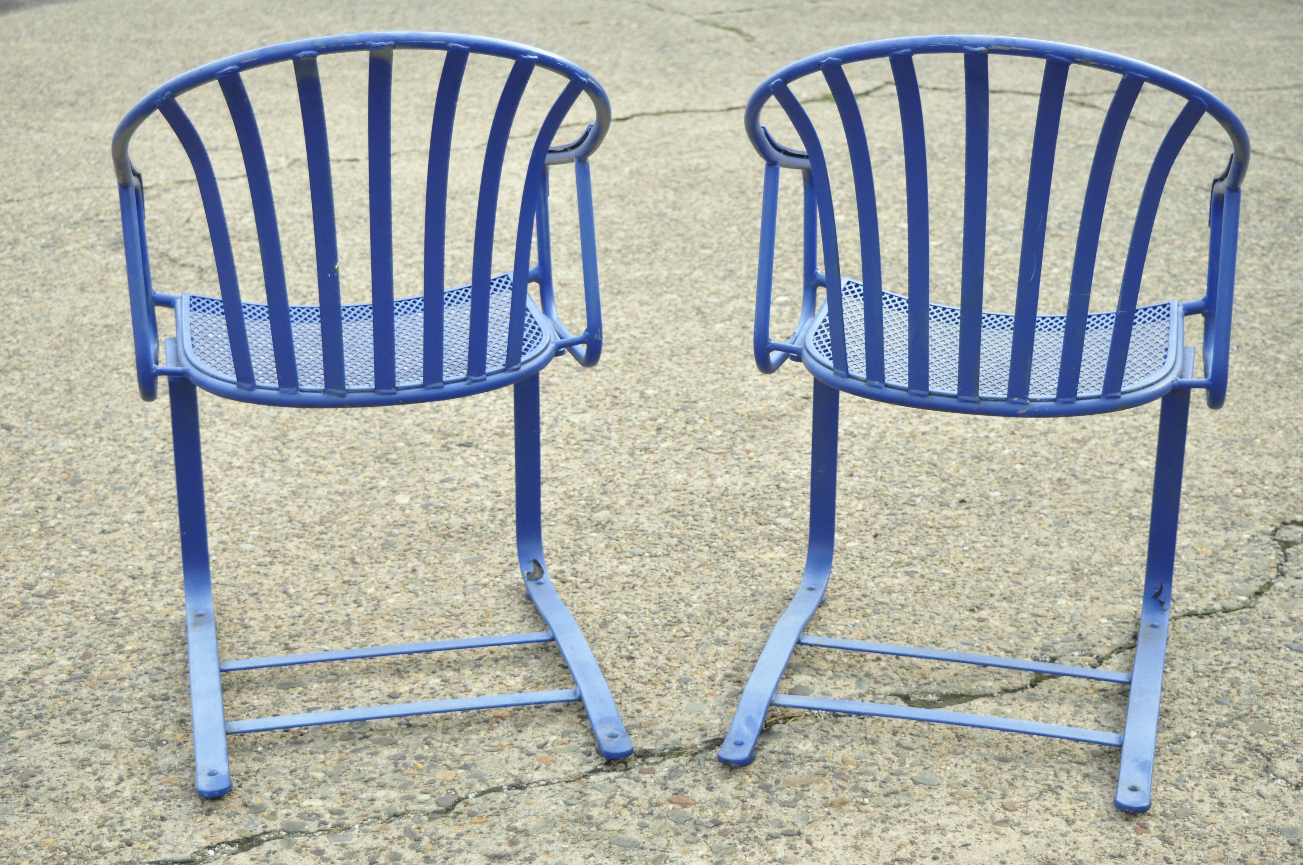 20th Century Woodard Valencia Barrel Back Iron Outdoor Bouncer Spring Chairs, a Pair