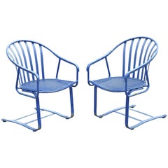 Vintage Woodard Valencia Barrel Back Iron Outdoor Bouncer Spring Chairs, a Pair