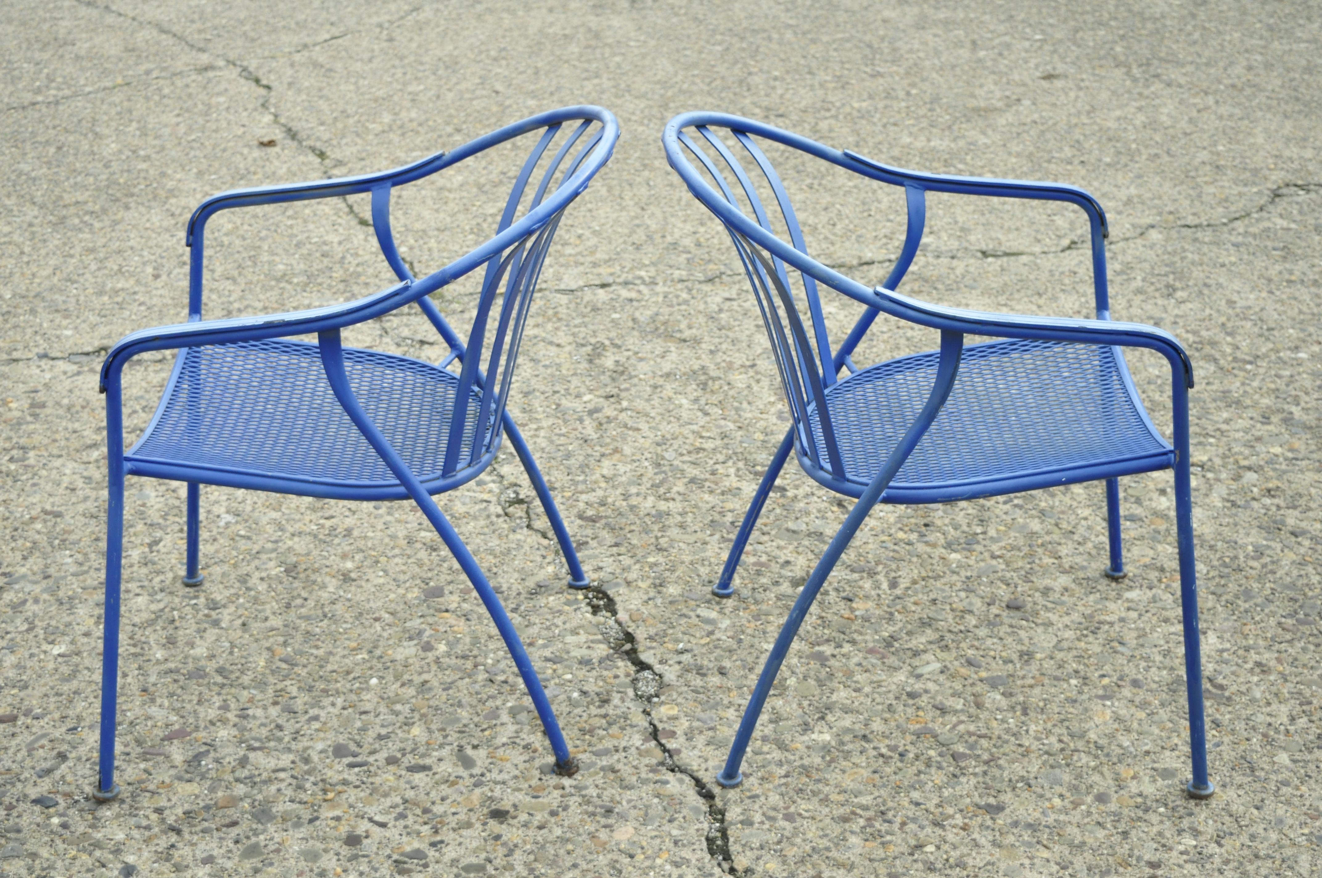 Mid-Century Modern Woodard Valencia Barrel Back Stacking Iron Outdoor Patio Chairs, a Pair