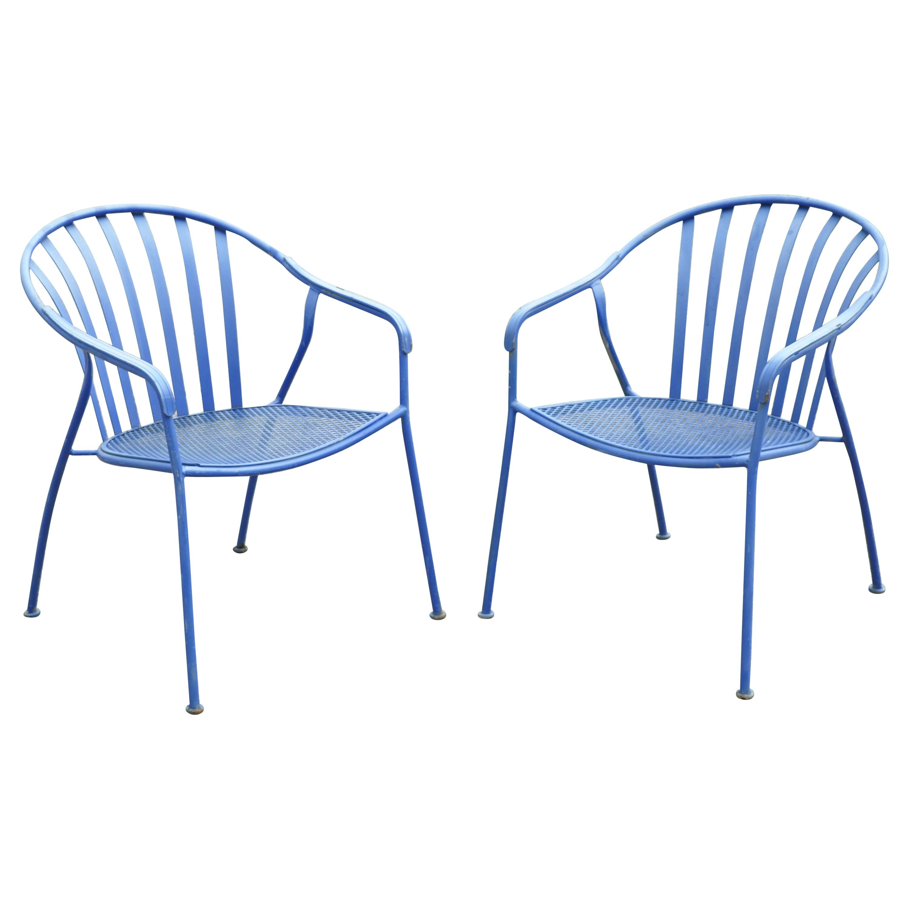 Woodard Valencia Barrel Back Stacking Iron Outdoor Patio Chairs, a Pair