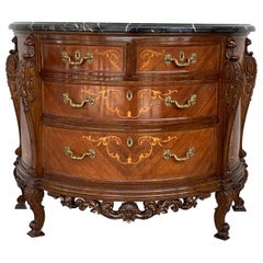 20th Carved and Marquetry Chest of Drawers with Four Drawers