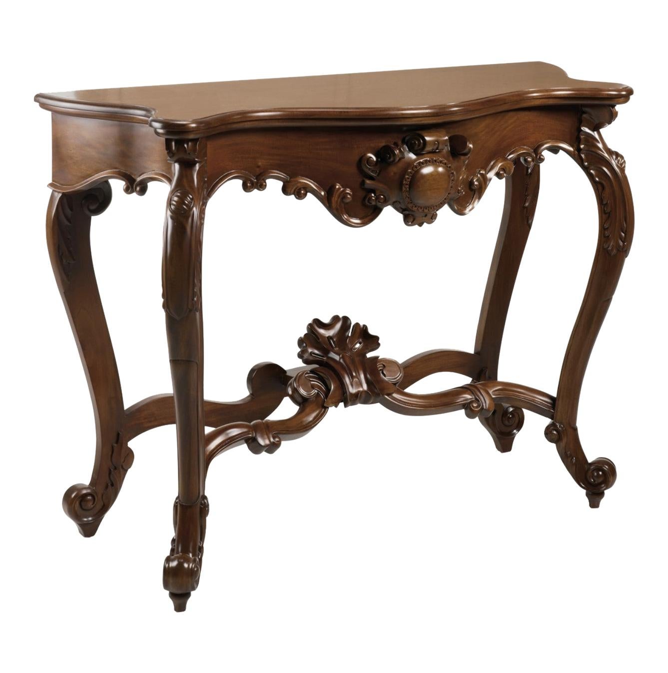 Table console en acajou sculpté de style baroque du 20e siècle
