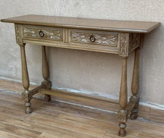 20th Century Carved Two-Drawer Spanish Walnut Console Table with Iron Hardware