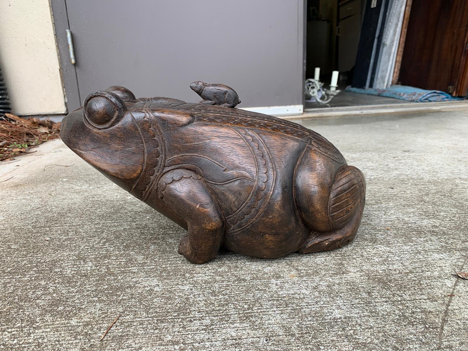 20th century carved wood frog box.