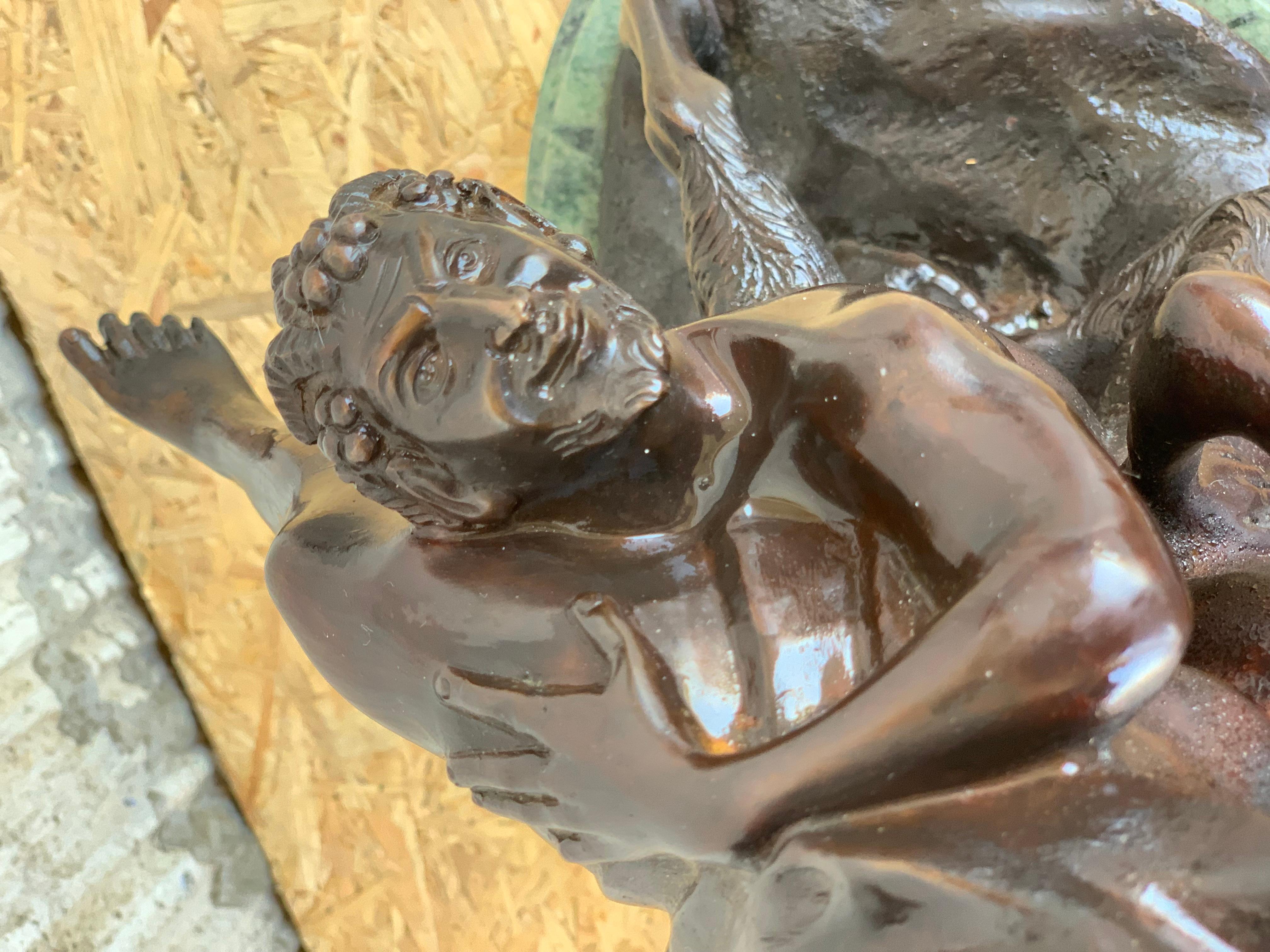 19th Cast Bronze Statue of a Cherub Angel Signed by Ferdinando de Luca, Italy In Excellent Condition For Sale In Miami, FL