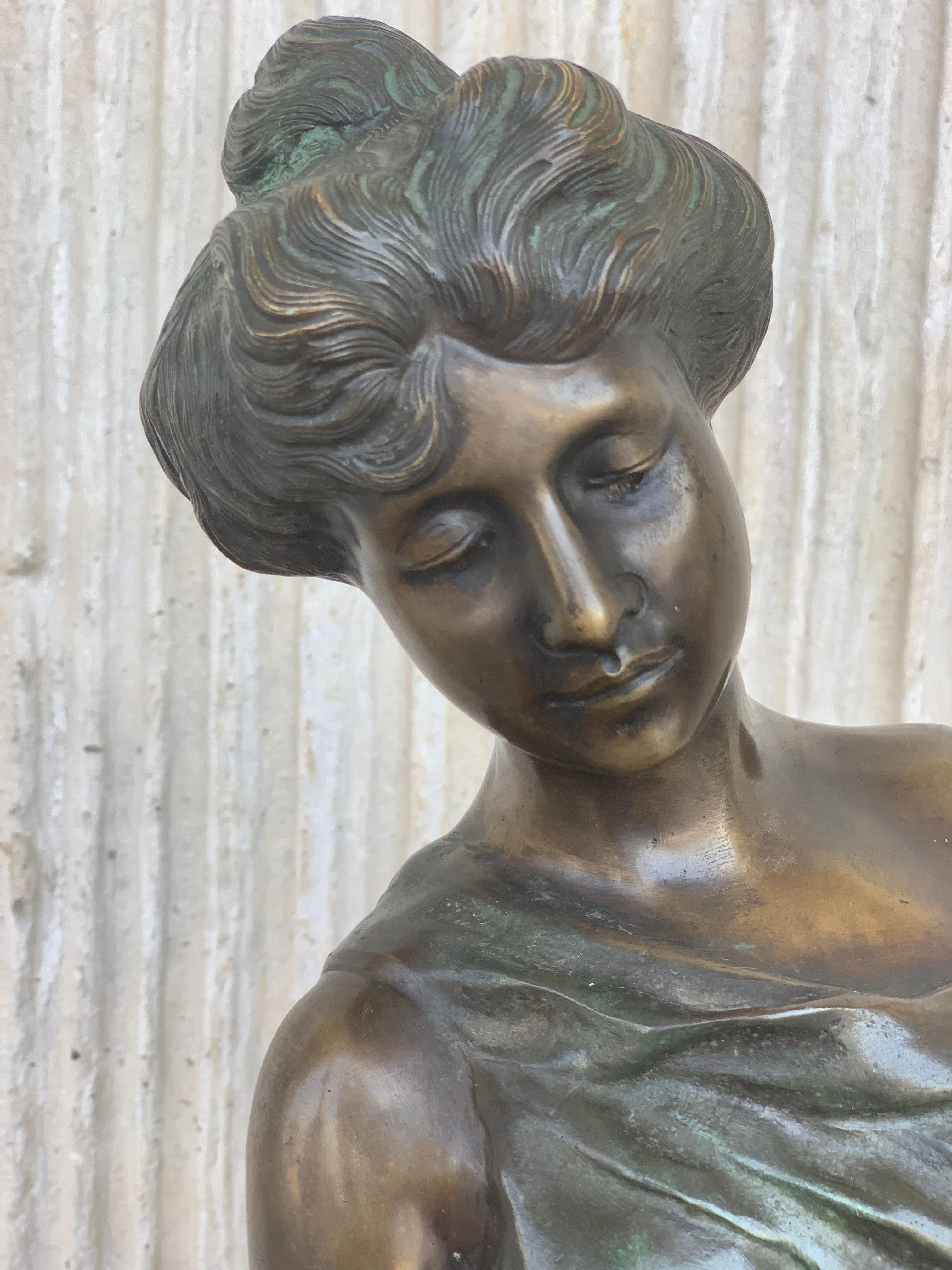 European 20th Century Cast Bronze Statue of a Nymph Signed by Ferdinando de Luca, Italy