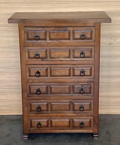 20th Catalan Spanish Baroque Carved Walnut Tuscan Chest of Drawers or Nightstand