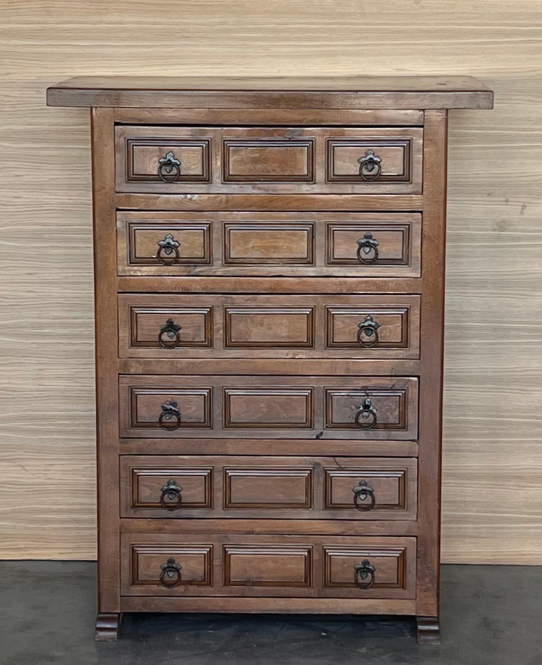 Spanish Colonial 20th Catalan Spanish Baroque Carved Walnut Tuscan Chest of Drawers or Nightstand For Sale