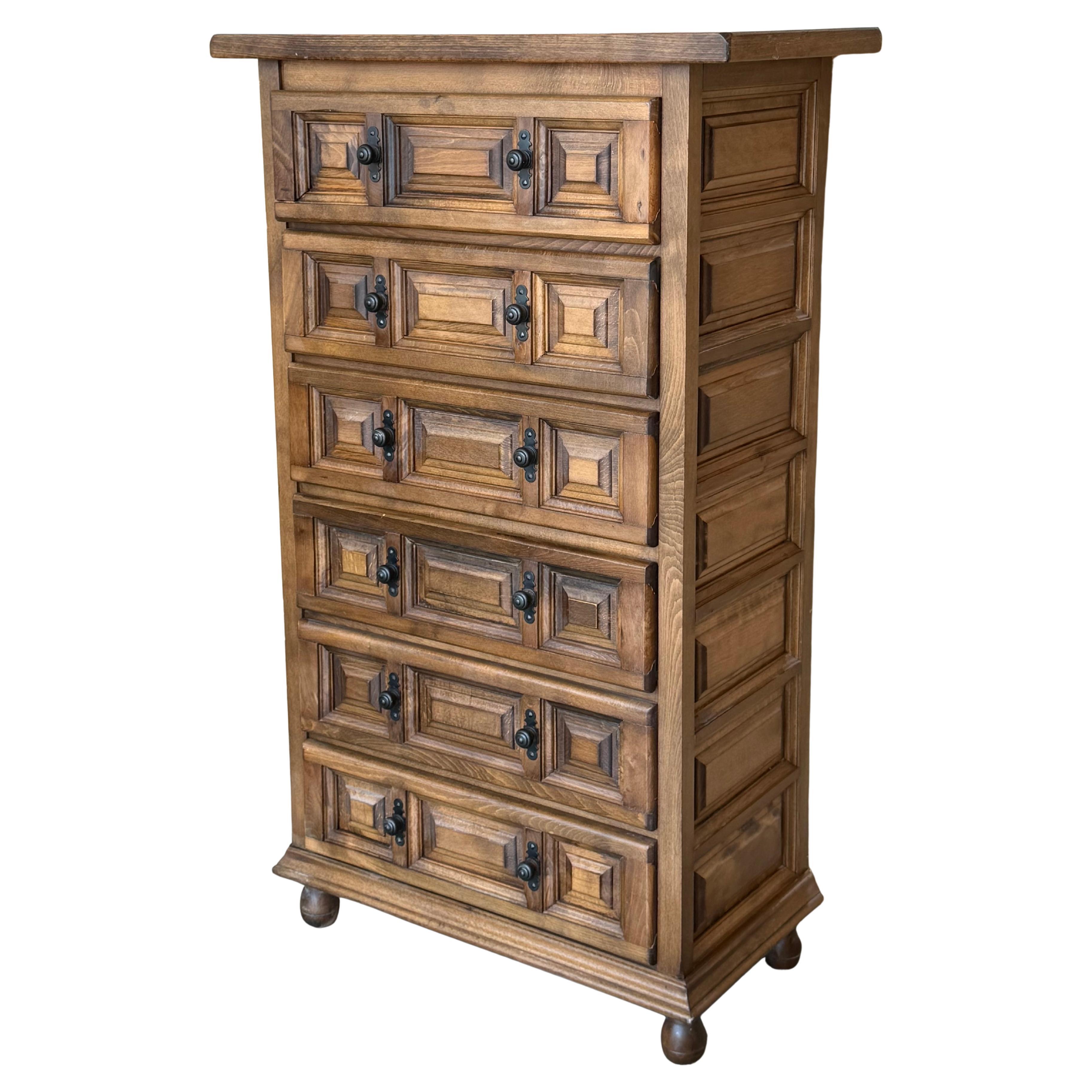 20th Catalan Spanish Baroque Carved Walnut Tuscan Chest of Drawers or Nightstand