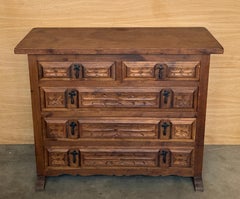 20th Catalan Spanish Baroque Carved Walnut Tuscan Five Drawers Chest of Drawers